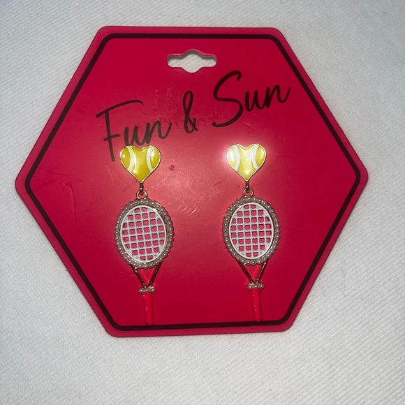 fun & sun Jewelry - Heart Tennis Ball & Tennis Racket Earrings